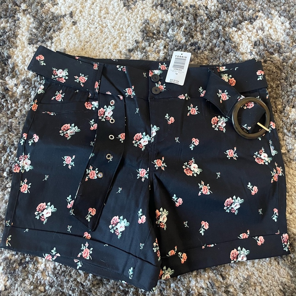 Torrid Black Floral High Waist Shorts